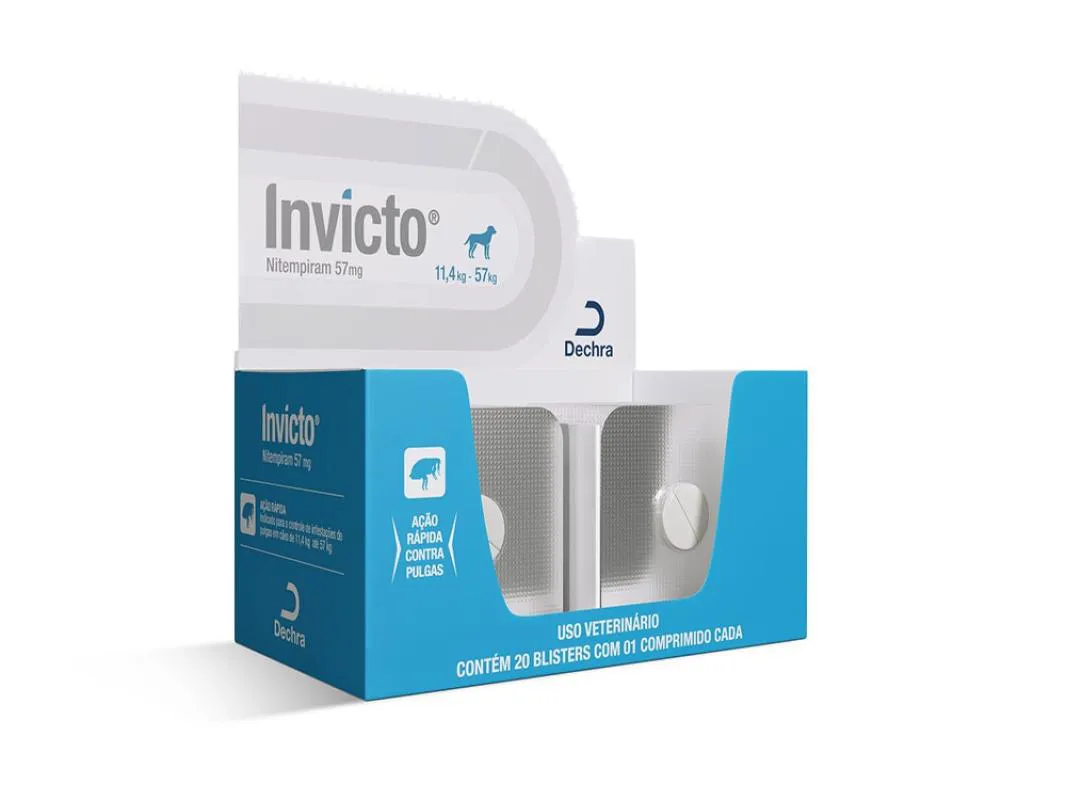 ANTIPULGAS INVICTO DECHRA 57MG PARA CãES DE 11,4KG ATé 57KG COM 1 COMPRIMIDO