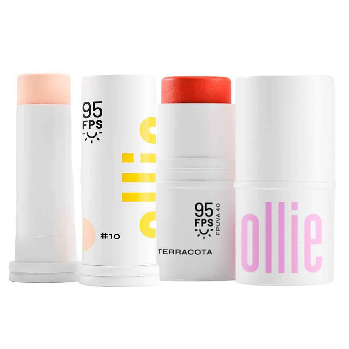 Kit Ollie Dual Stick FPS 95 Protetor Solar Multifuncional Cor 10 + Batom e Sombra Cor Terracota 3 em 1 Blush