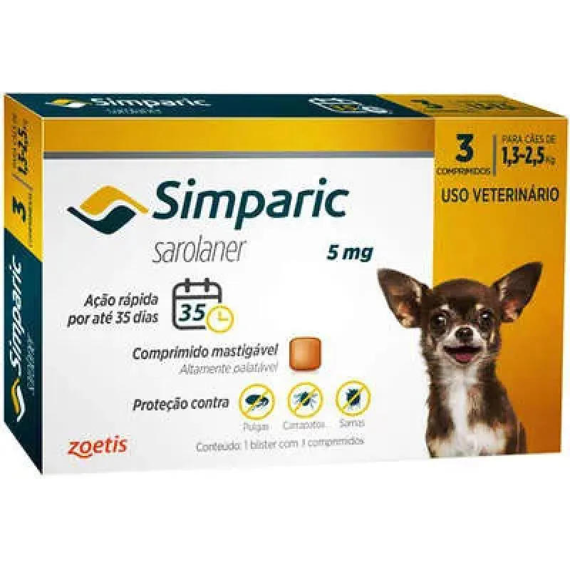 SIMPARIC CãES DE   1,3 A 2,5KG - 5MG - CX COM 3 COMPR