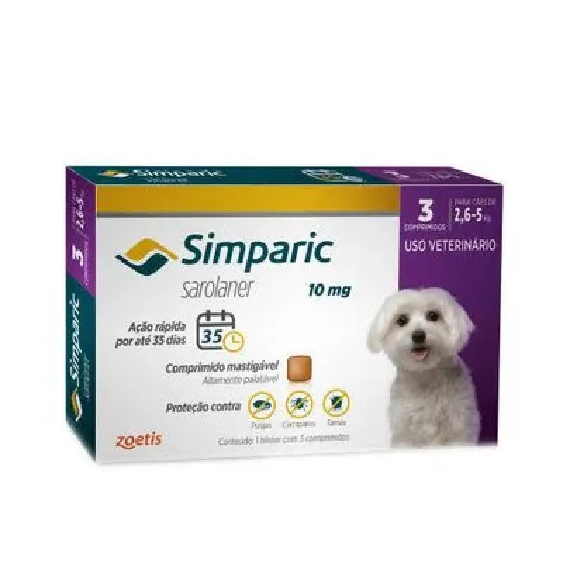 SIMPARIC CãES DE   2,6 A 5KG - 10MG - CX COM 3 COMPR
