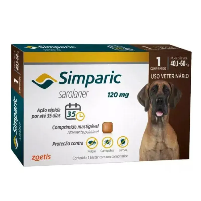 SIMPARIC CãES DE 40,1 A 60KG -  120MG CX COM 1 COMP