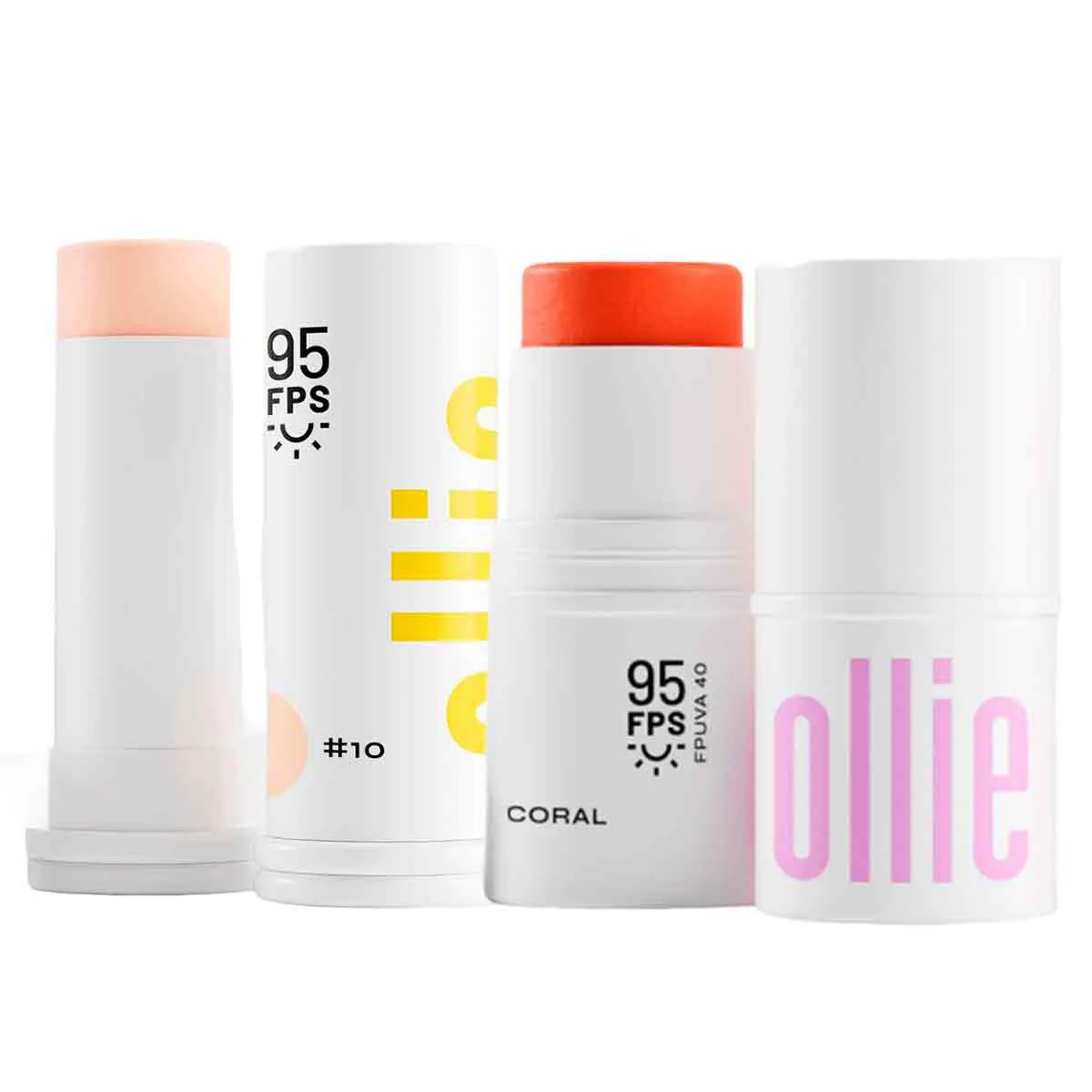Kit Ollie Dual Stick FPS 95 Protetor Solar Multifuncional  Cor #10 + Bastão 3 em 1 Ollie Blush Batom e Sombra Cor Coral