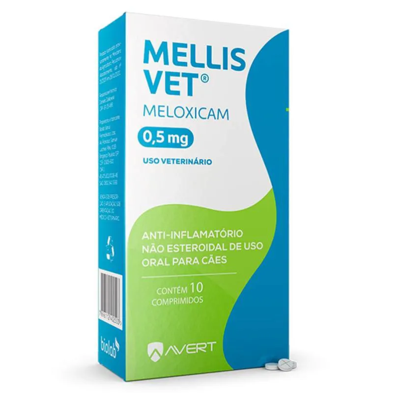 ANTI-INFLAMATóRIO MELLIS VET 0,5MG COM 10 COMPRIMIDOS PARA CãES