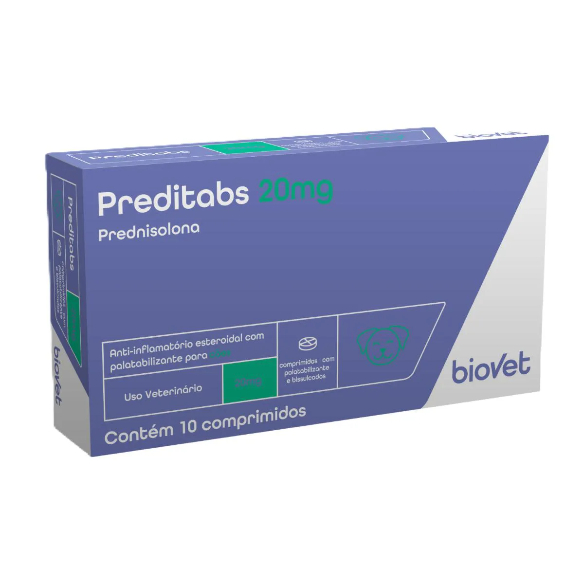 ANTI-INFLAMATóRIO PREDITABS 20MG PARA CãES E GATOS COM 10 COMPRIMIDOS