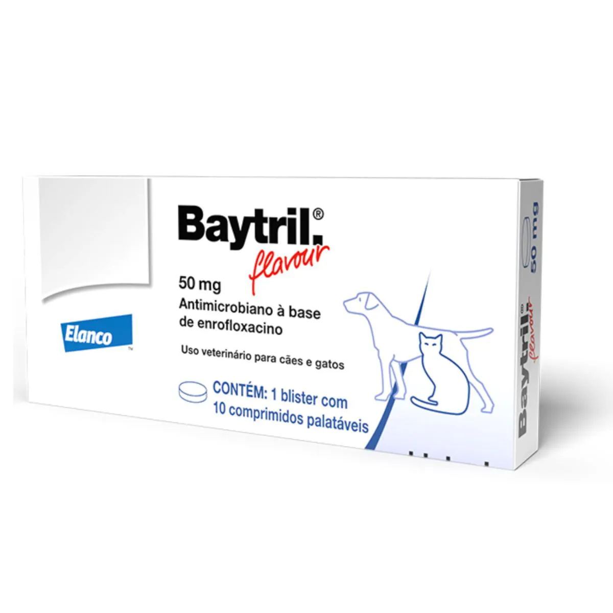 ANTIBIóTICO BAYTRIL FLAVOUR 50MG PARA CACHORROS E GATOS COM 10 COMPRIMIDOS
