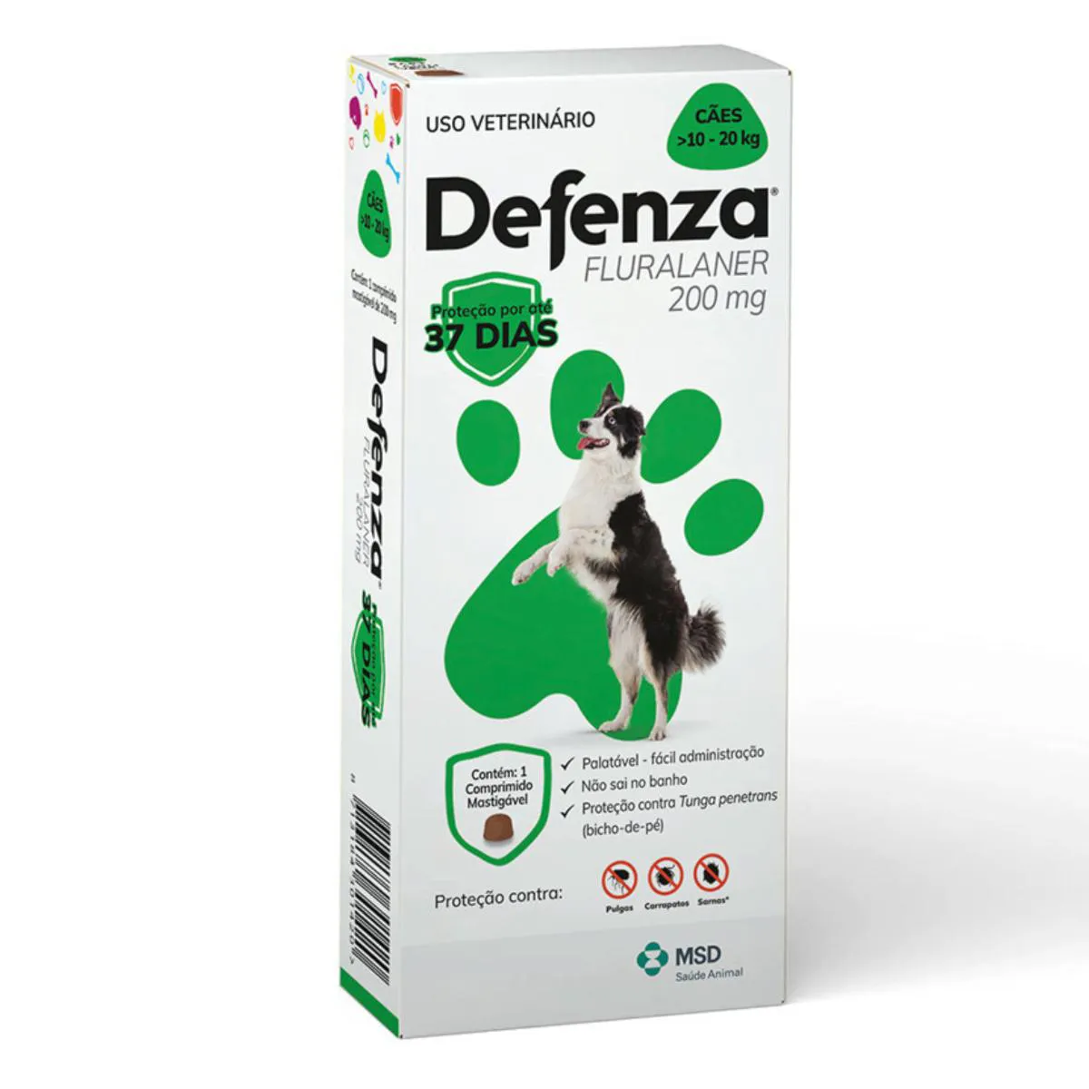 DEFENZA ANTIPULGAS E CARRAPATOS MSD PARA CãES DE 10 A 20KG