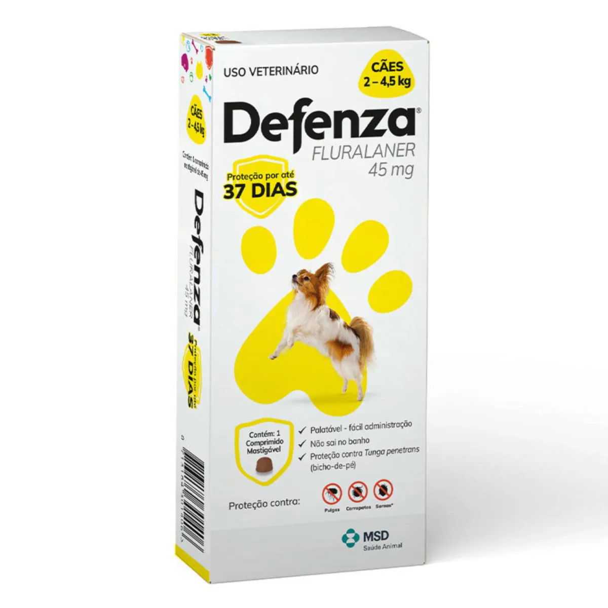 DEFENZA ANTIPULGAS E CARRAPATOS MSD PARA CãES DE 2 A 4,5KG