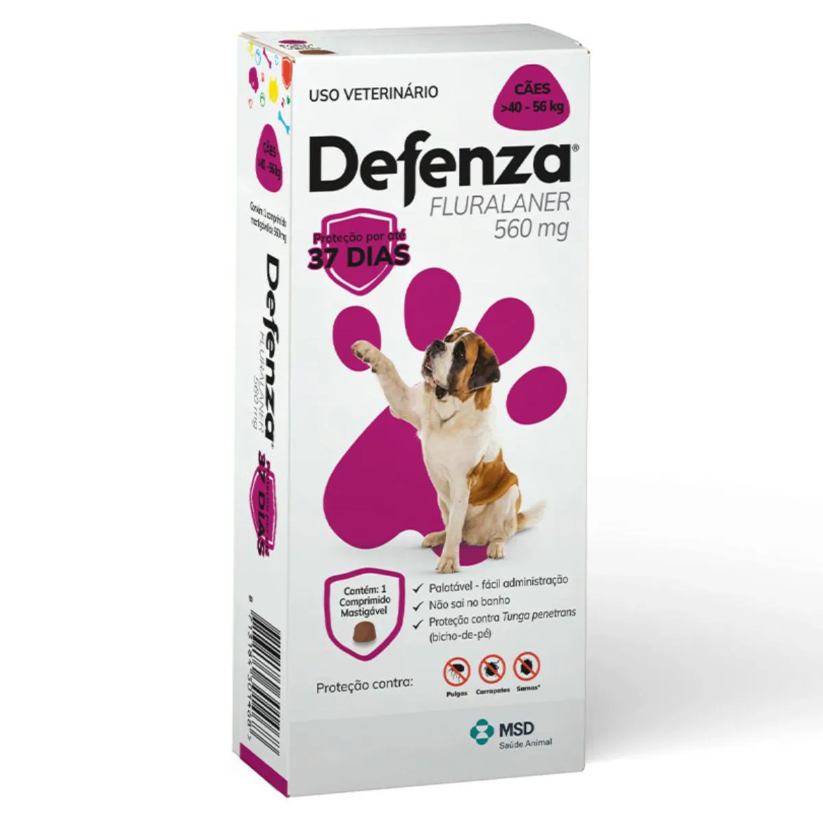 DEFENZA ANTIPULGAS E CARRAPATOS MSD PARA CãES DE 40 A 56KG