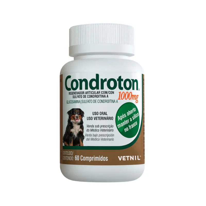 REGENERADOR ARTICULAR VETNIL CONDROTON 1000 PARA CACHORROS COM 60 COMPRIMIDOS