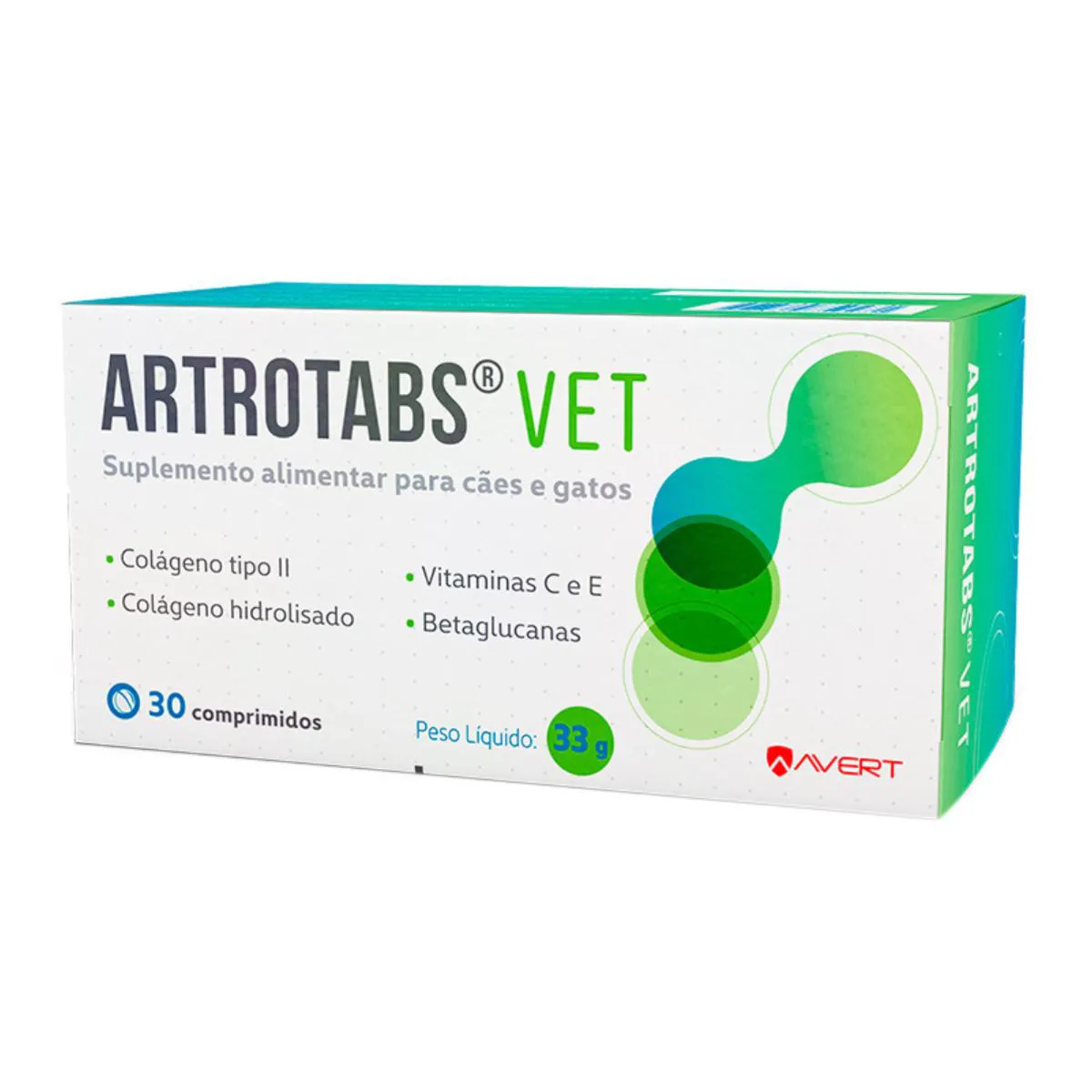 SUPLEMENTO ALIMENTAR ARTROTABS VET 30 COMPRIMIDOS PARA CãES E GATOS