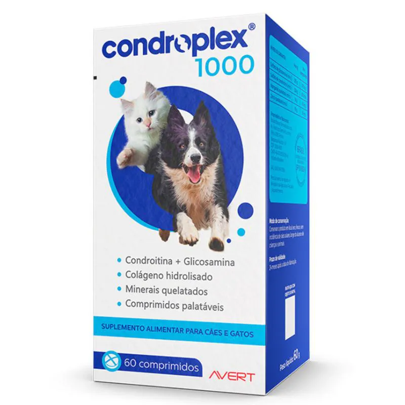 SUPLEMENTO ALIMENTAR CONDROPLEX 1000 PARA CãES E GATOS COM 60 COMPRIMIDOS