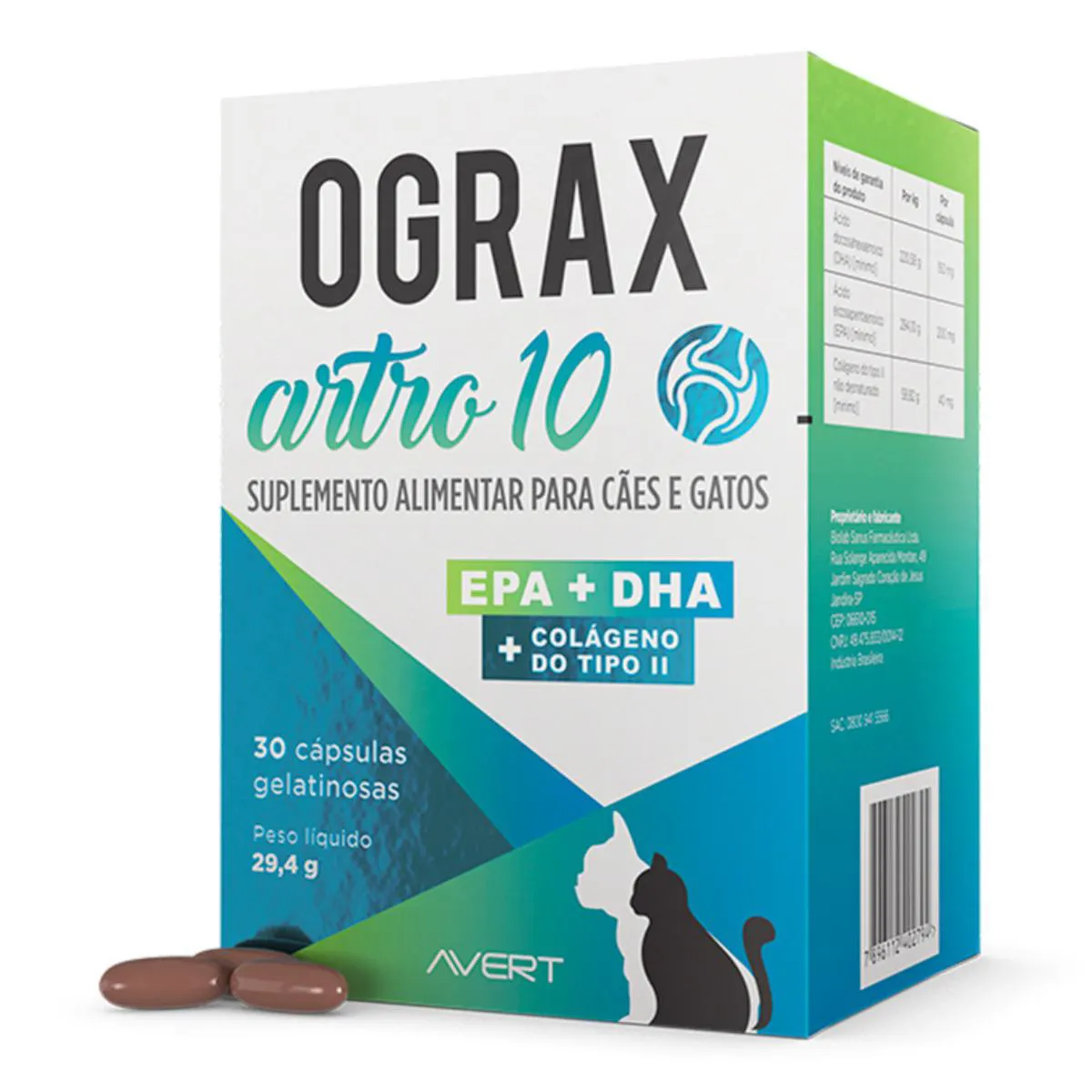 SUPLEMENTO ALIMENTAR OGRAX ARTRO 10 PARA CãES E GATOS COM 30 CáPSULAS