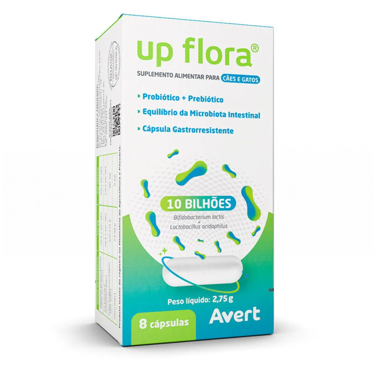 SUPLEMENTO ALIMENTAR UP FLORA COM 8 CáPSULAS PARA CãES E GATOS