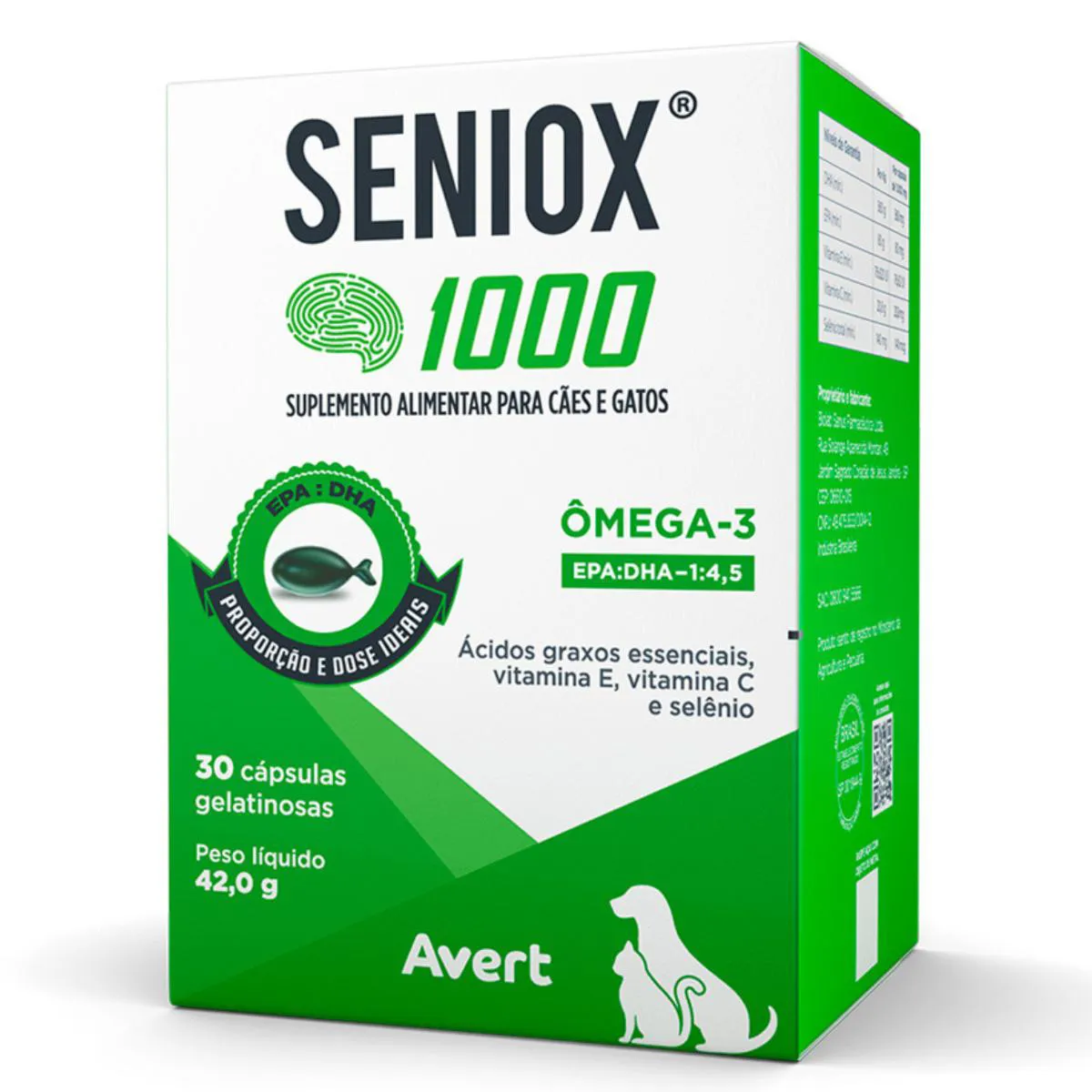 SUPLEMENTO ALIMENTAR SENIOX 1000 COM 30 CáPSULAS PARA CãES E GATOS