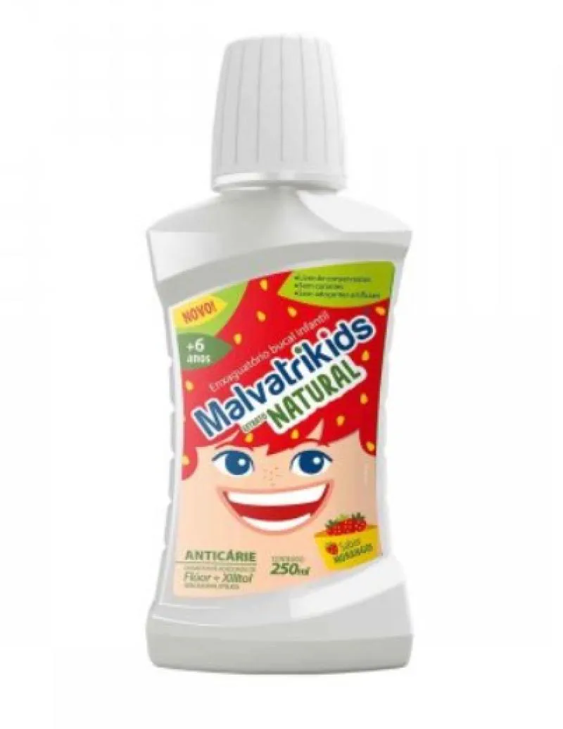 ENXAGUANTE BUCAL INFANTIL MALVATRIKIDS NATURAL MORANGO 250ML
