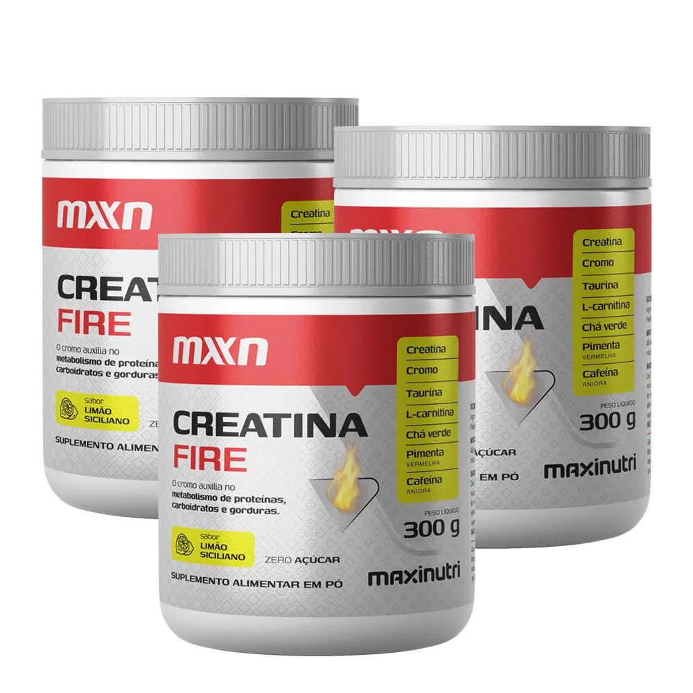 KIT 3 CREATINA MXN FIRE Pó 300G MAXINUTRI
