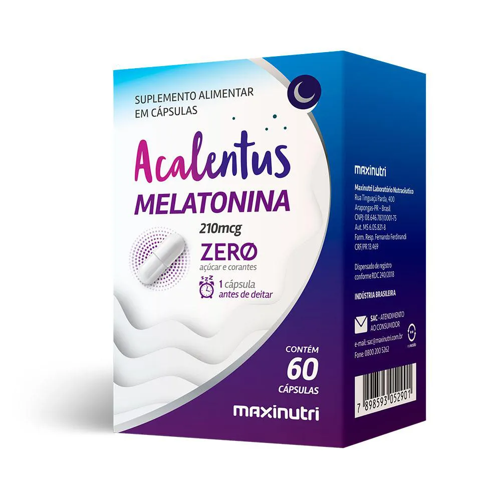 MELATONINA ACALENTUS ZERO AçúCAR 210MCG 60 CáPS MAXINUTRI