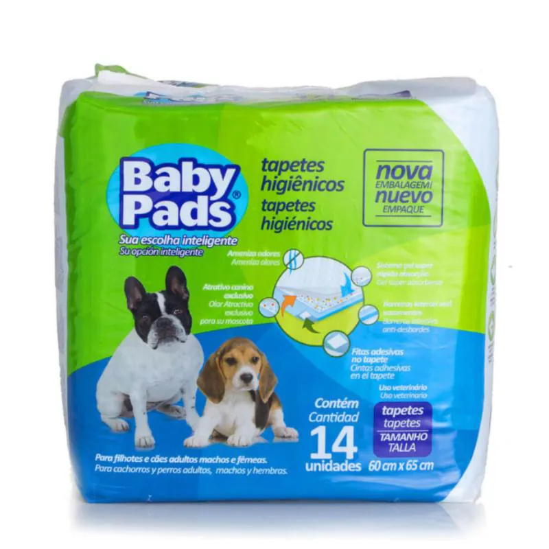 TAPETE HIGIêNICO BABY PADS PARA CãES 14UN 60X55CM