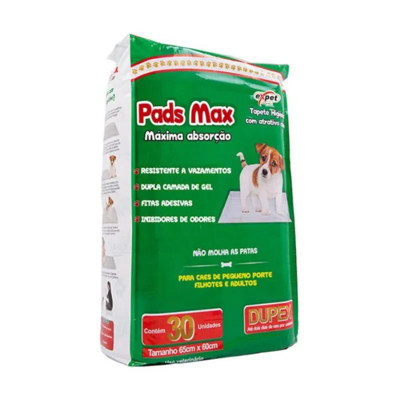 TAPETE HIGIêNICO PADS MAX COM 30 UNIDADES DE 65X60CM