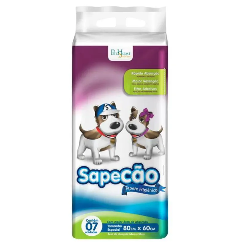 TAPETE HIGIêNICO SAPECãO PARA CãES 75CM X 60CM 7 UN