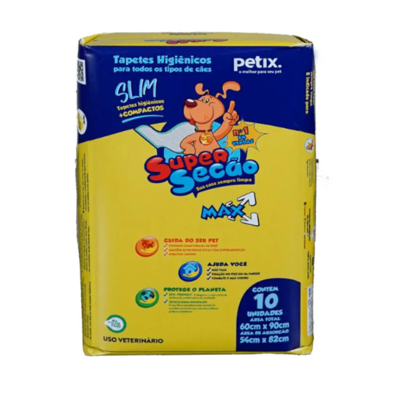 TAPETE HIGIêNICO SUPER SECãO MAX SLIM 10UN 60X90CM PARA CãES