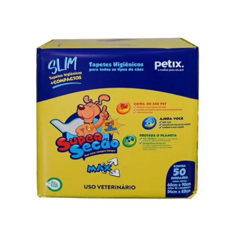 TAPETE HIGIêNICO SUPER SECãO MAX SLIM 50UN 60X90CM PARA CãES