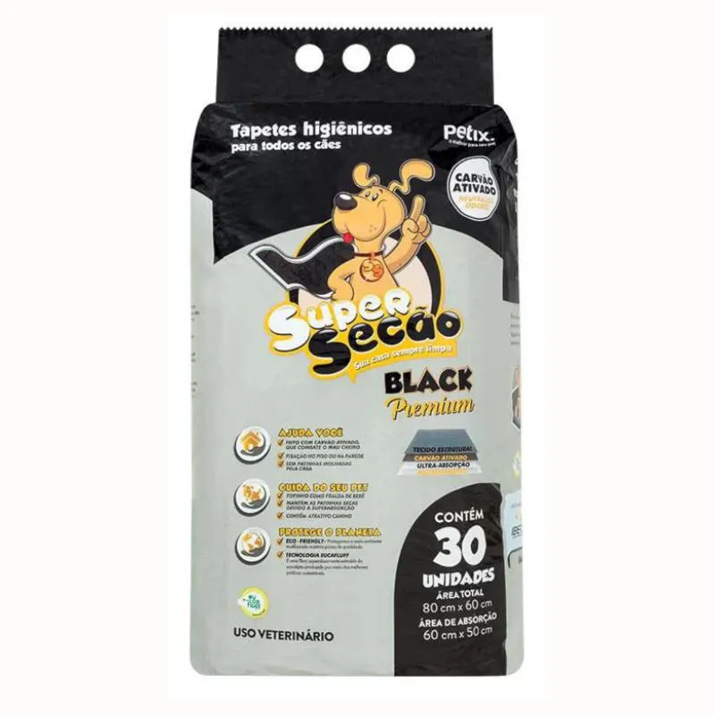 TAPETE HIGIêNICO SUPER SECãO PREMIUM COM CARVãO ATIVADO 30 UNIDADES