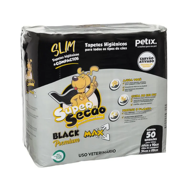 TAPETE HIGIêNICO SUPER SECãO SLIM BLACK 50UN 60X90CM PARA CãES