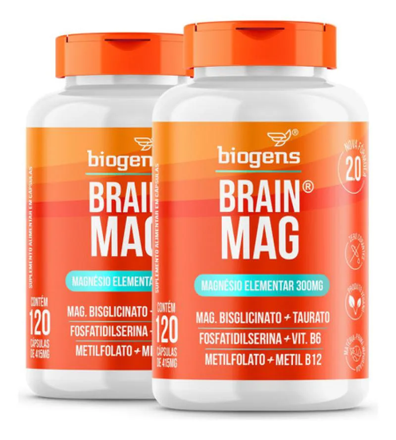 KIT C/ 2X BRAIN MAG 2.0, MAG. B + TAURATO, 240CPS, BIOGENS Neutro