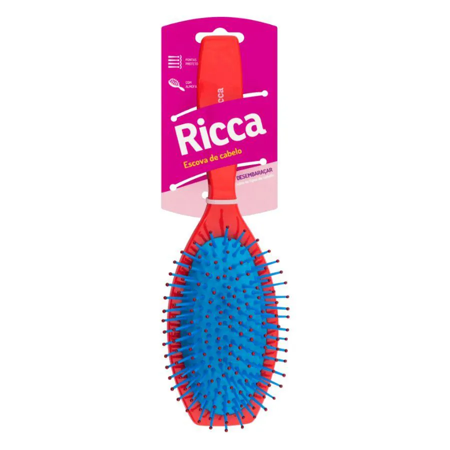 ESCOVA CEREJA OVAL ALMOFADADA Nº 2426 VERMELHA / AZUL - RICCA