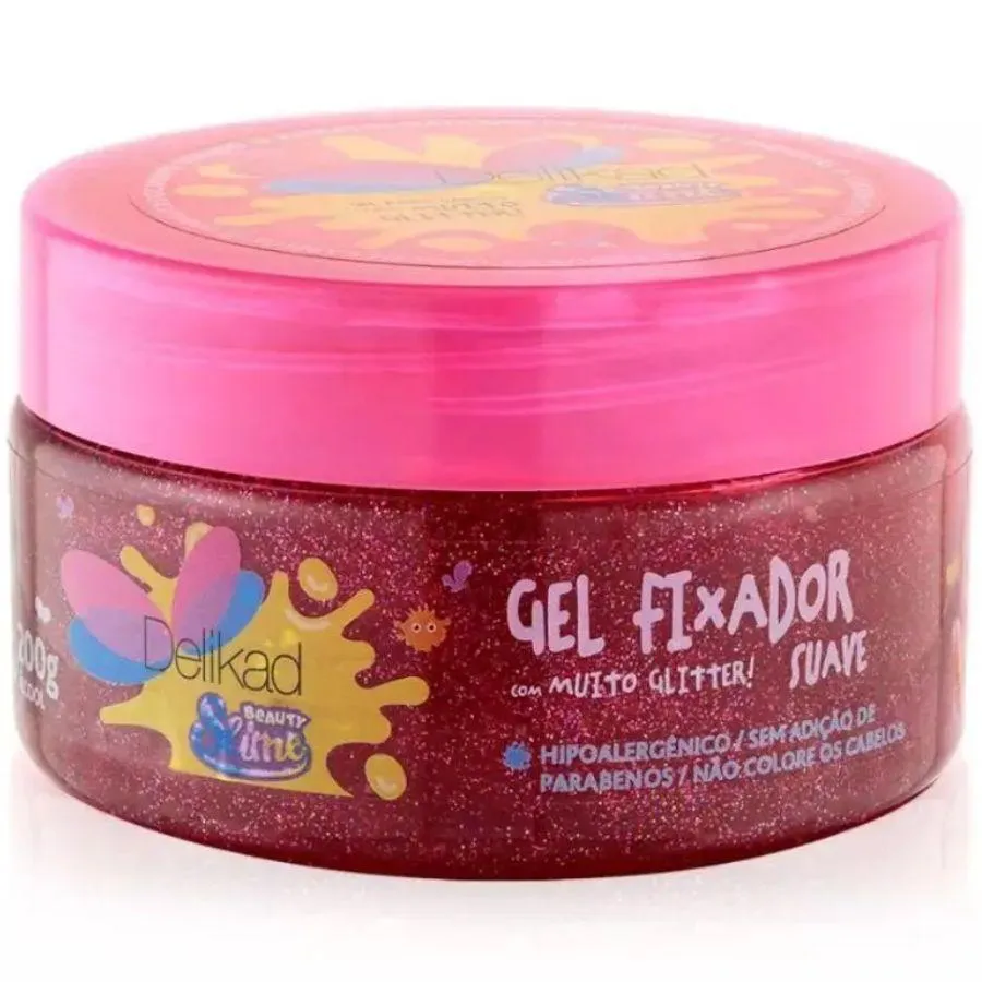 GEL FIXADOR BEAUTY SLIME ROSA NEON COM GLITTER 200G