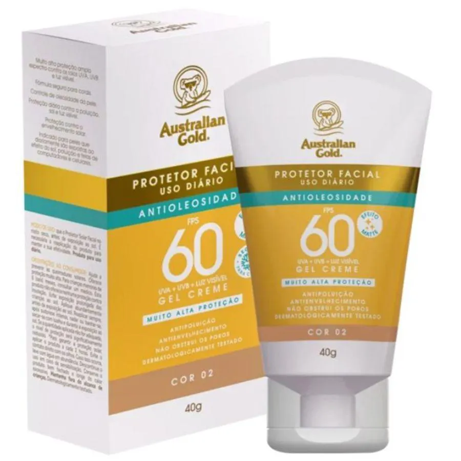 PROTETOR SOLAR FACIAL ANTIOLEOSIDADE COR 2 FPS 60 40G - AUSTRALIAN GOLD