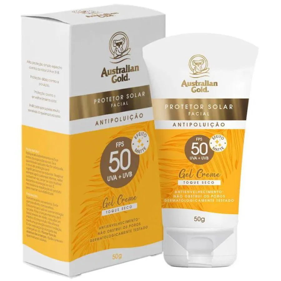 PROTETOR SOLAR FACIAL GEL CREME ANTIPOLUIçãO FPS 50 50G - AUSTRALIAN GOLD