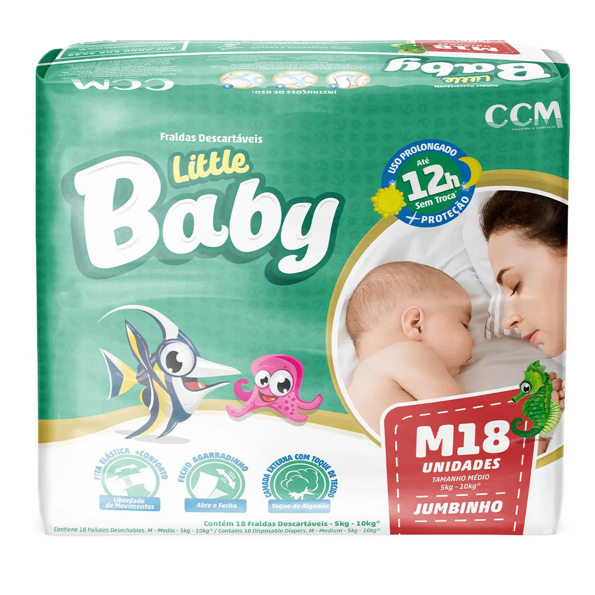 FRALDA DESCARTáVEL LITTLE BABY JUMBINHO M 18 UNIDADES