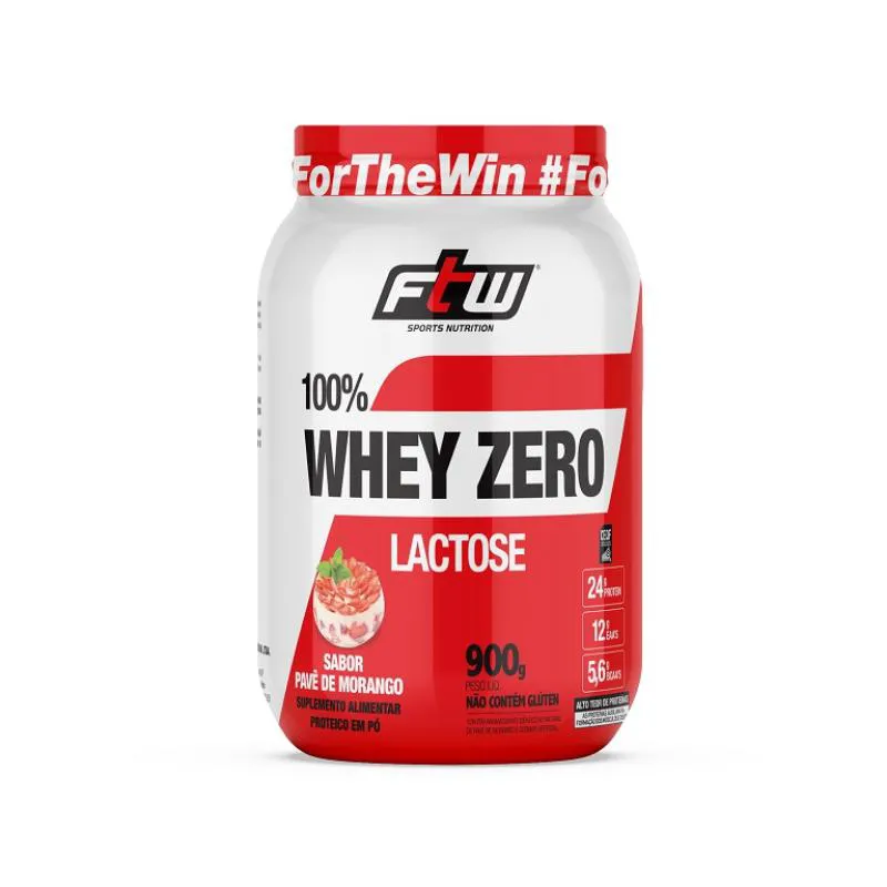 100% WHEY ZERO LACTOSE POTE 900G SABOR PAVê DE MORANGO - FTW