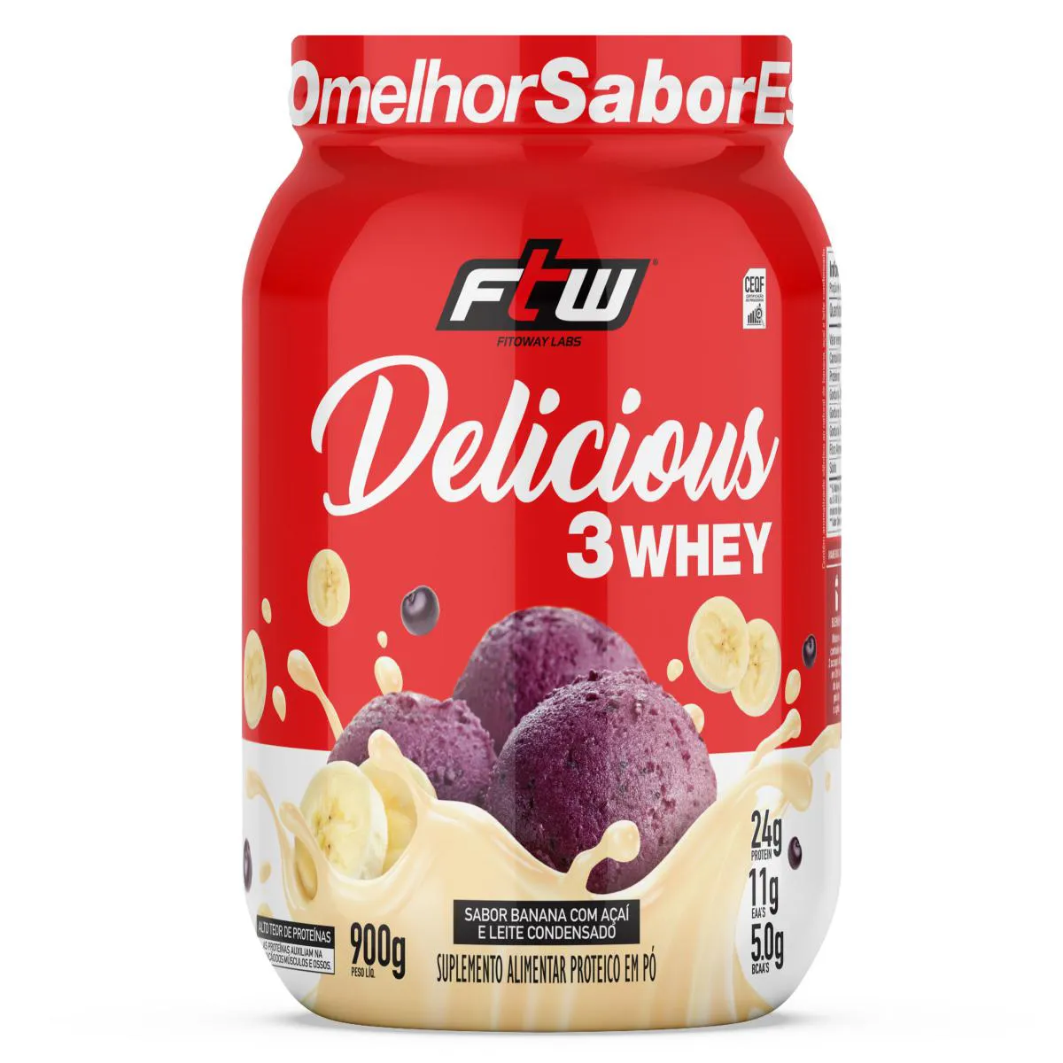 DELICIOUS 3 WHEY POTE 900G SABOR BANANA COM AçAí E LEITE CONDENSADO - FTW