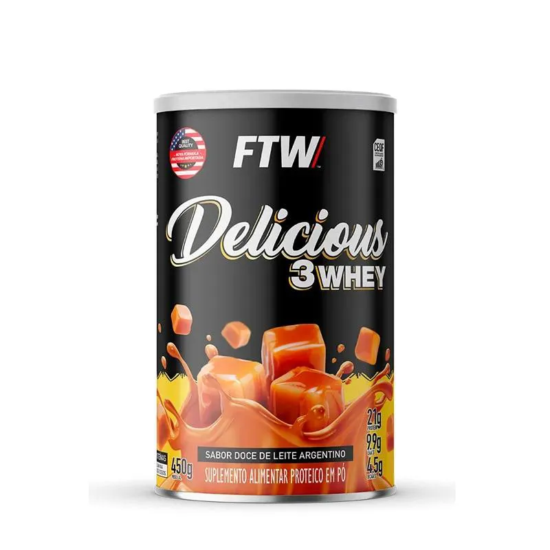 DELICIOUS 3 WHEY PROTEIN FTW 450G - PROTEíNAS E AMINOáCIDOS SABOR DOCE DE LEITE ARGENTINO