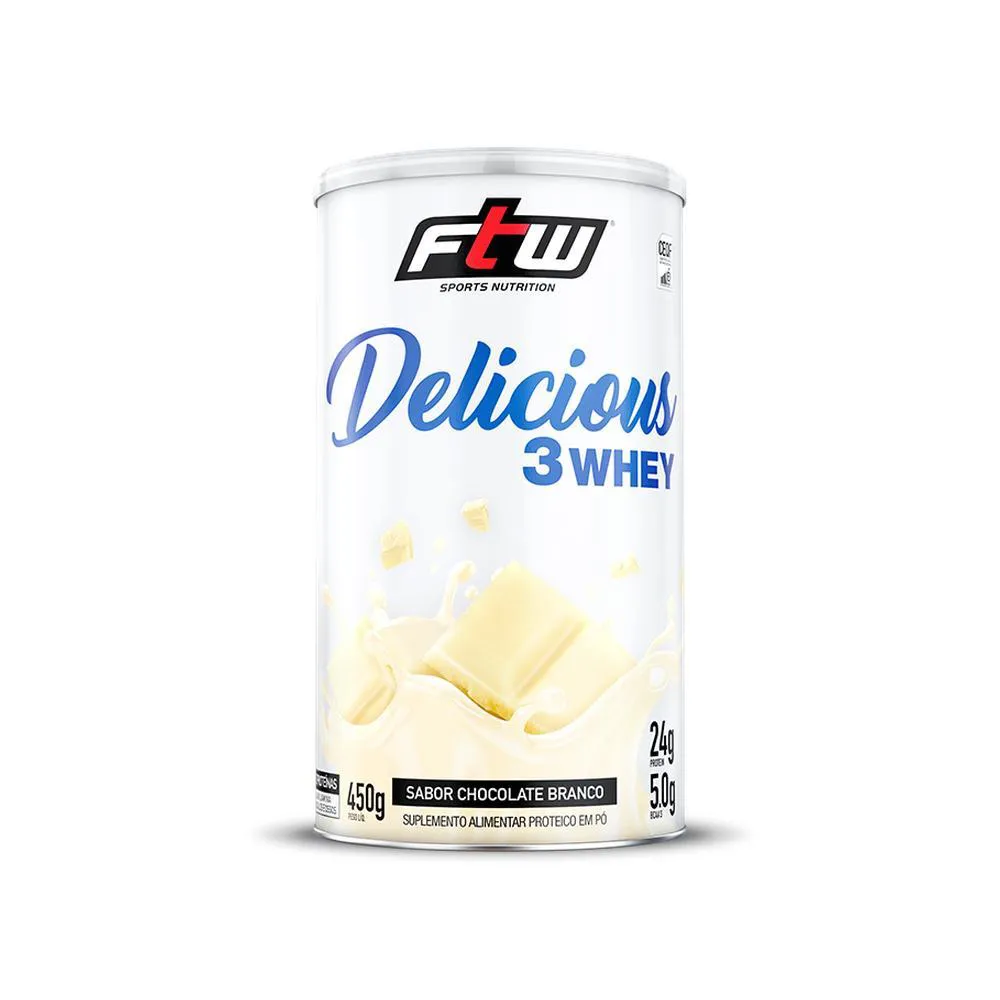 DELICIOUS 3 WHEY PROTEIN LATA 450G SABOR CHOCOLATE BRANCO - FTW