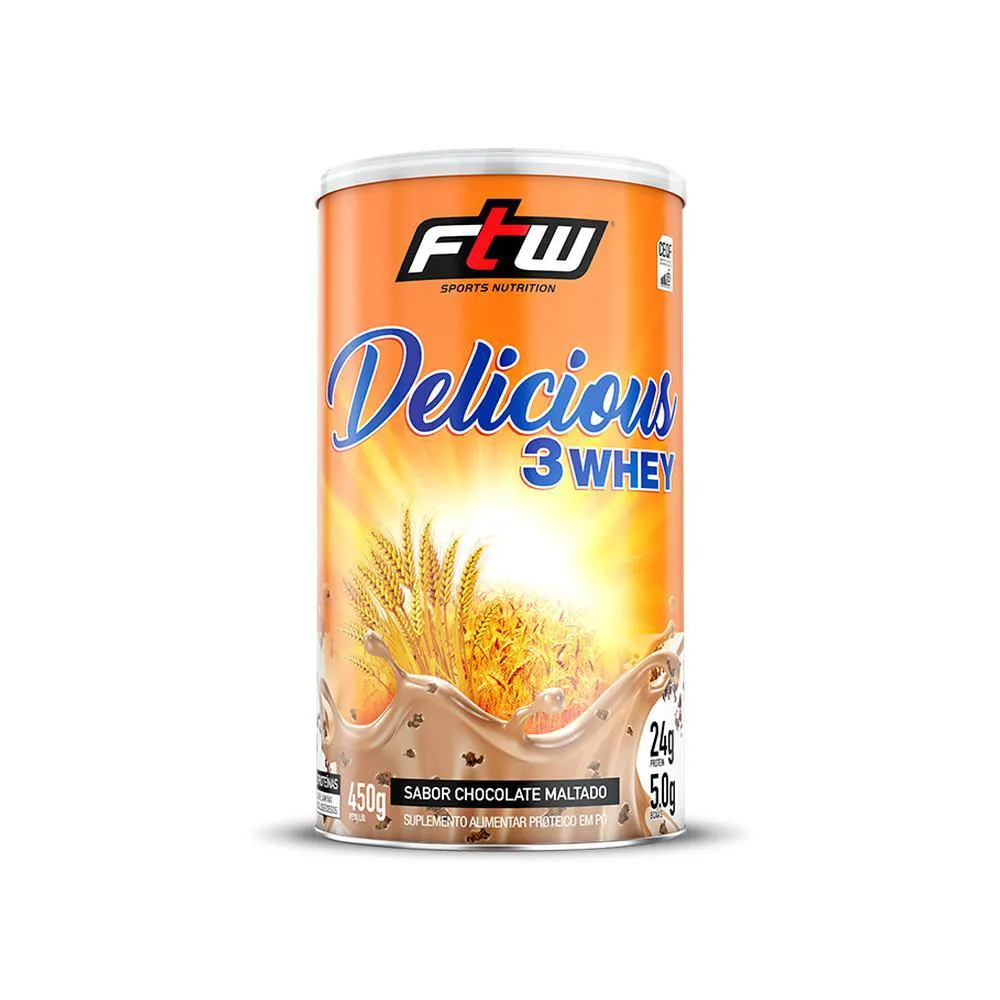 DELICIOUS 3WHEY LATA 450G SABOR CHOCOLATE MALTADO - FTW