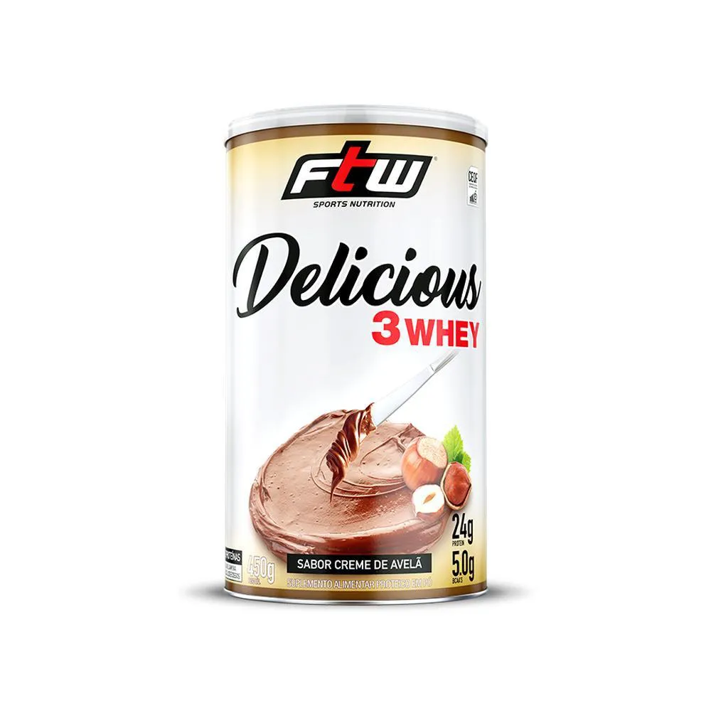 DELICIOUS 3WHEY LATA 450G SABOR CREME DE AVELã - FTW