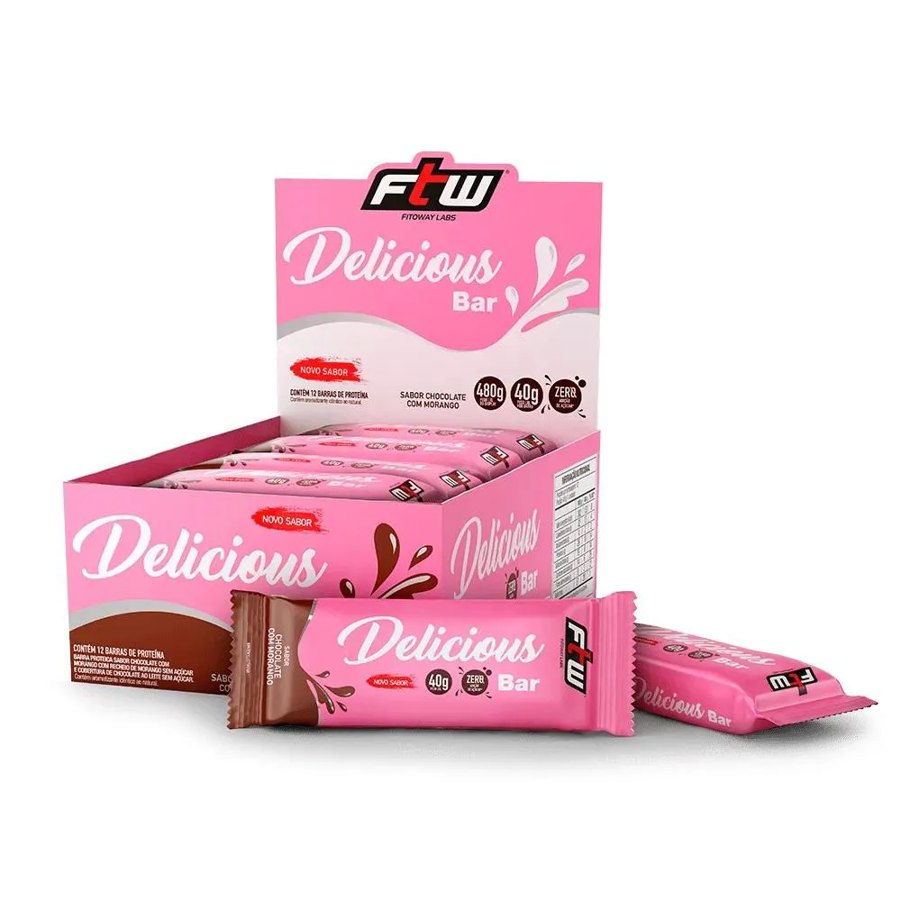 DELICIOUS BAR CX 12 UND 480G SABOR CHOCOLATE COM MORANGO - FTW