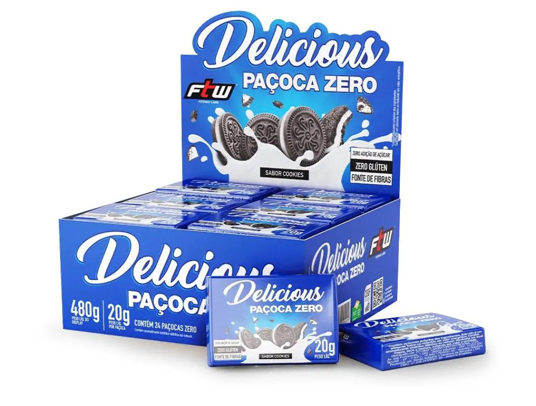 DELICIOUS PAçOCA ZERO CAIXA COM 24 UNIDADES 480G SABOR COOKIES - FTW