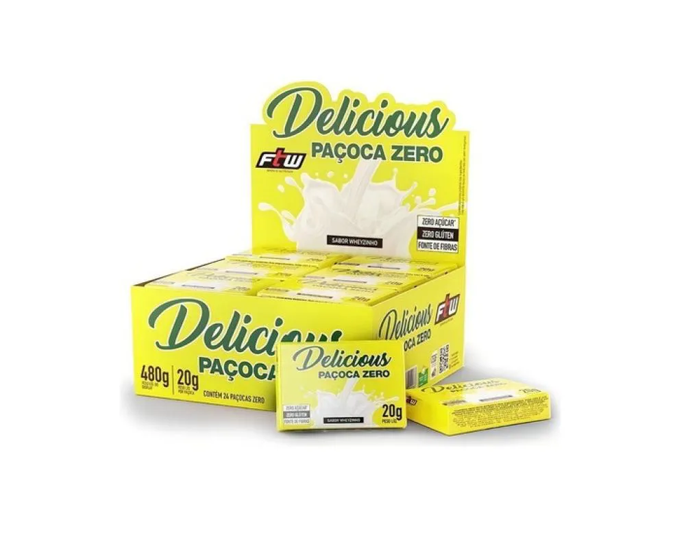 DELICIOUS PAçOCA ZERO CAIXA COM 24 UNIDADES 480G SABOR WHEYZINHO - FTW