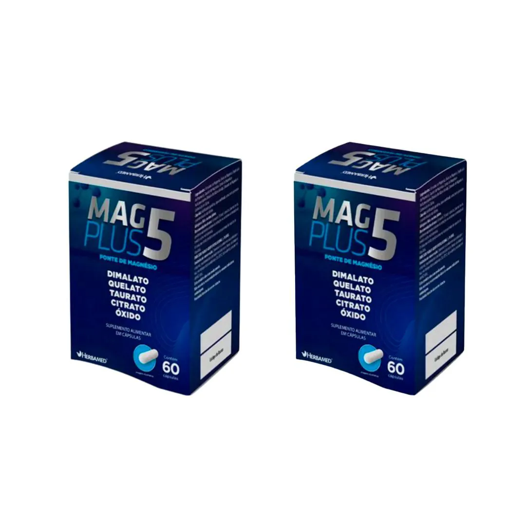KIT 2 SUPLEMENTO ALIMENTAR MAG PLUS 5 FONTE DE MAGNeSIO 60 CAPS 