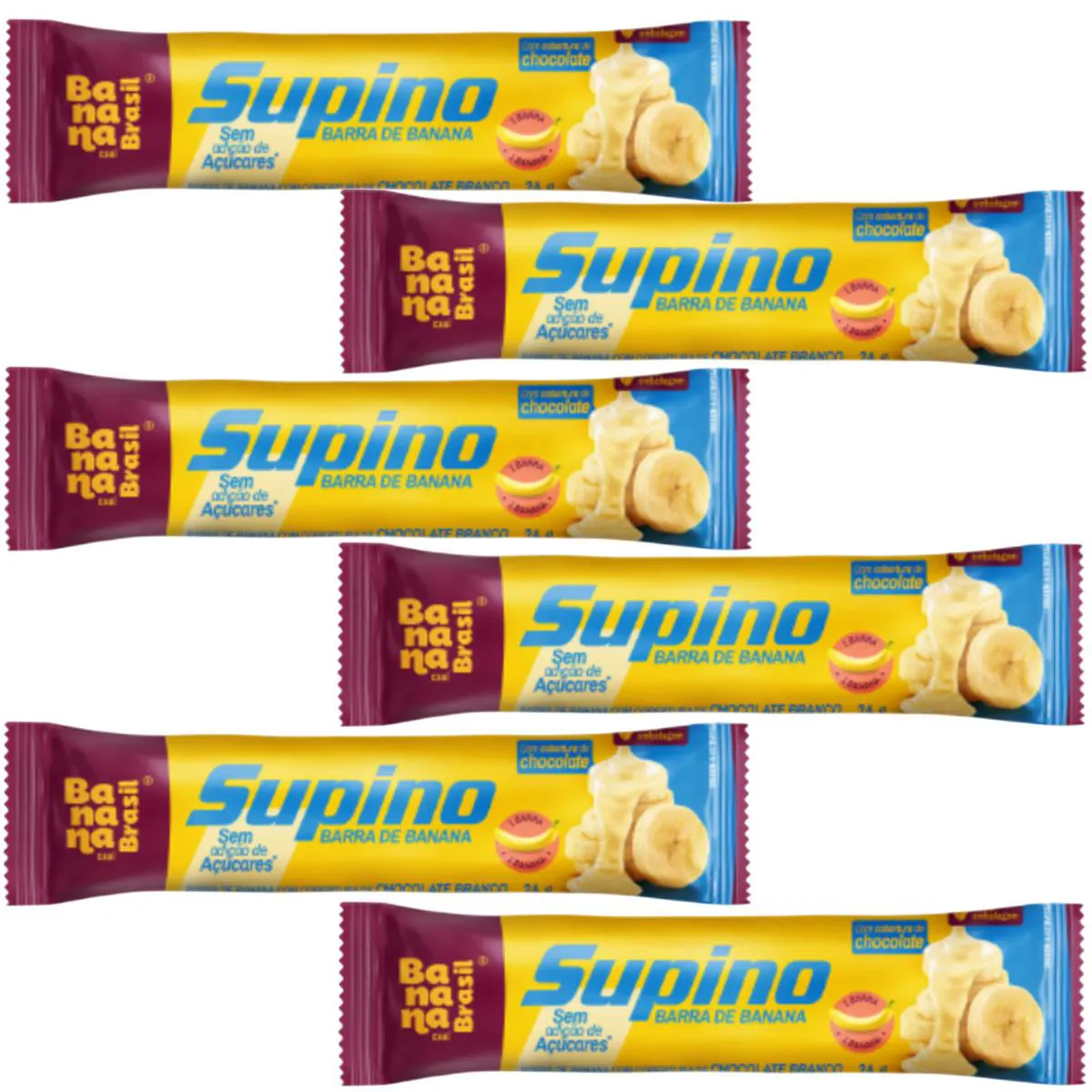 Kit 6 Barra de Banana Cobertura de Choc. Branco 24G Banana Brasil