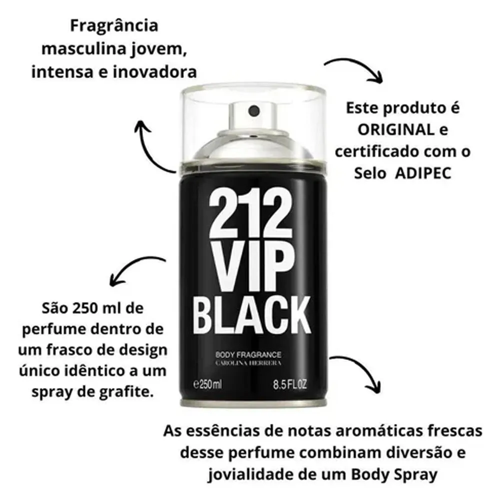 Perfume Carolina Herrera 212 Vip Black Body Spray Masculino 250Ml