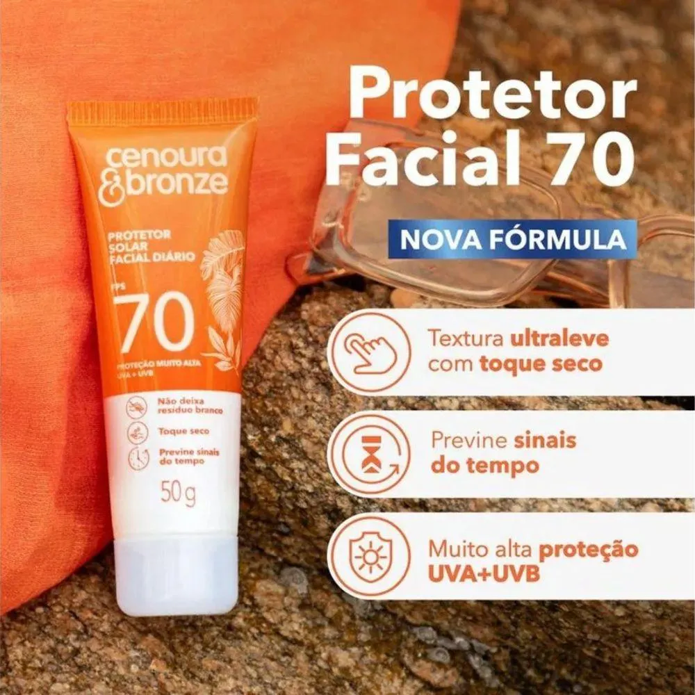 Protetor Solar Facial Cenoura & Bronze Fps70 50G 1421524 | Droga Raia
