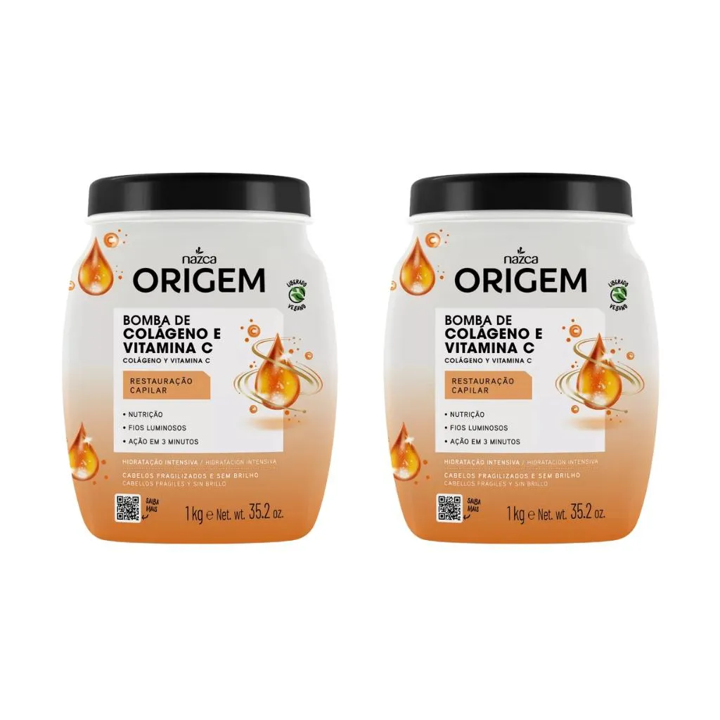 Creme Origem 1Kg de Hidratacao Bomba de Colageno Vitam C-2Un