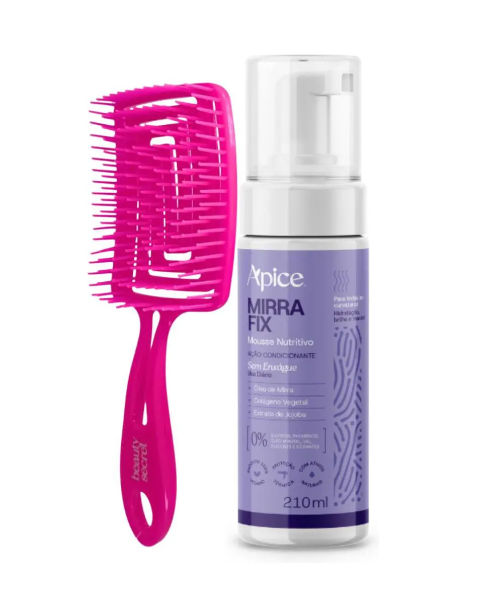 Kit Mousse Mirra Fix Apice 210Ml + Brinde Escova Quadrada Flex