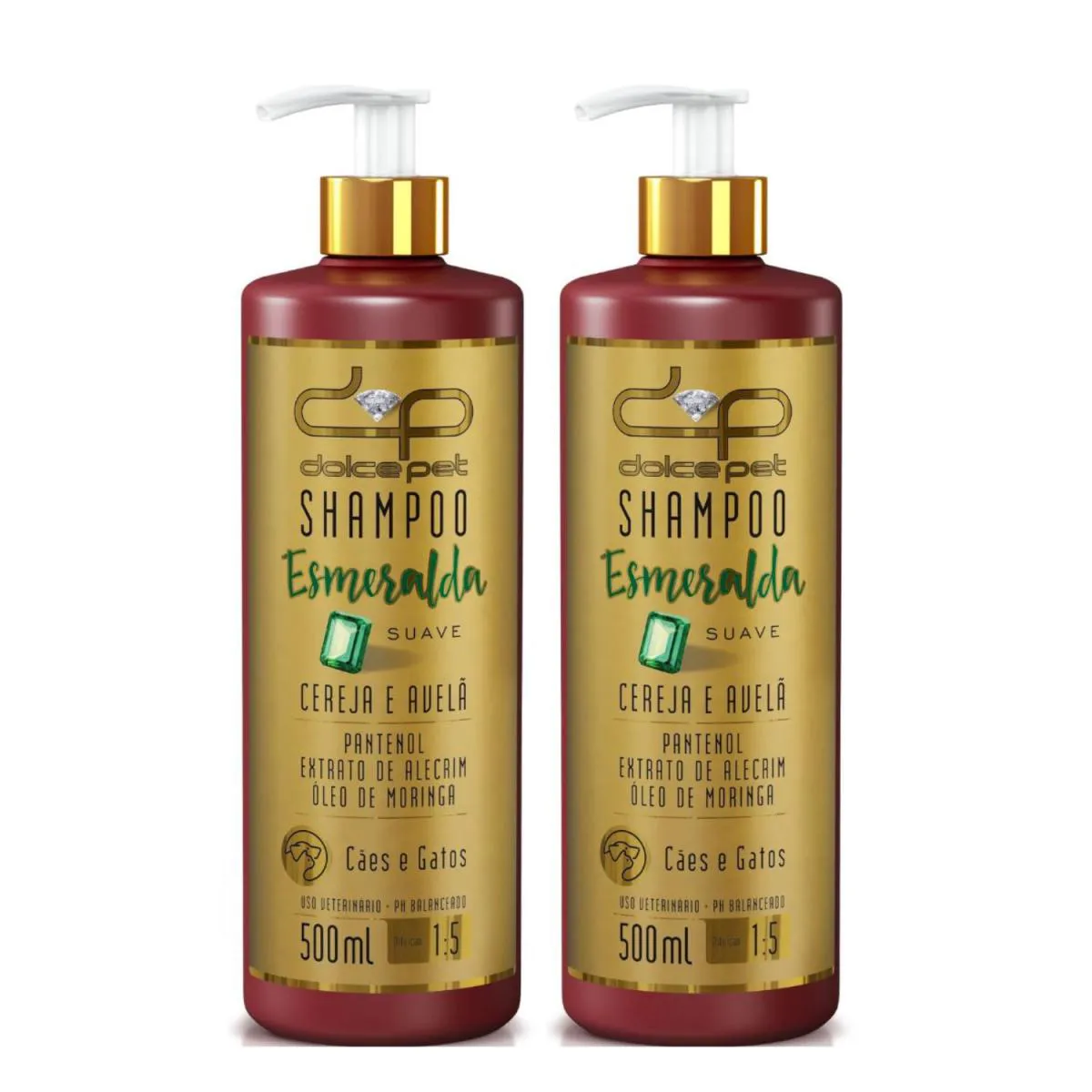 Kit 2 Shampoo Suave Cereja e Avelã Dolce Pet Cães e Gatos - 500 Ml